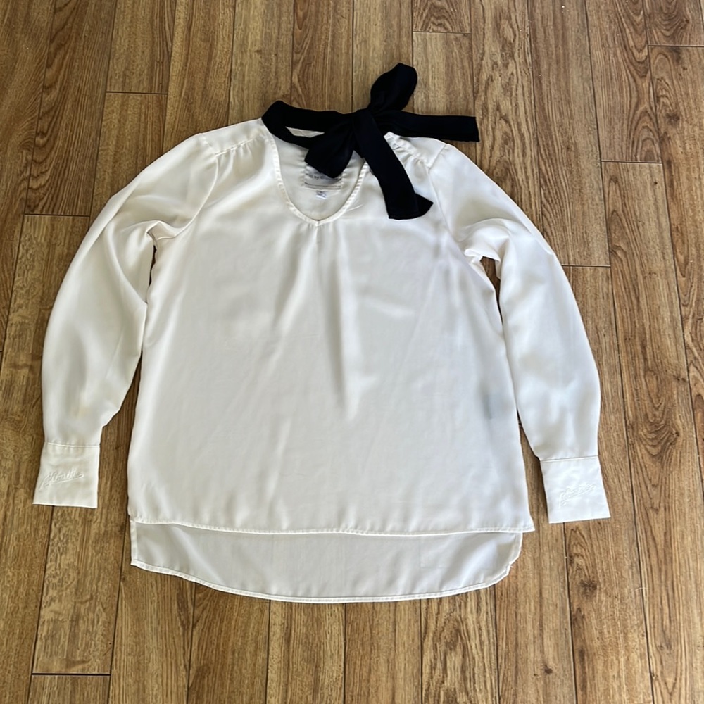 G by Giuliana -🎵BLONDIE LYRIC 🎼White Sheer Blouse w/Bow/Scarf/Tie - Picture 2 of 13
